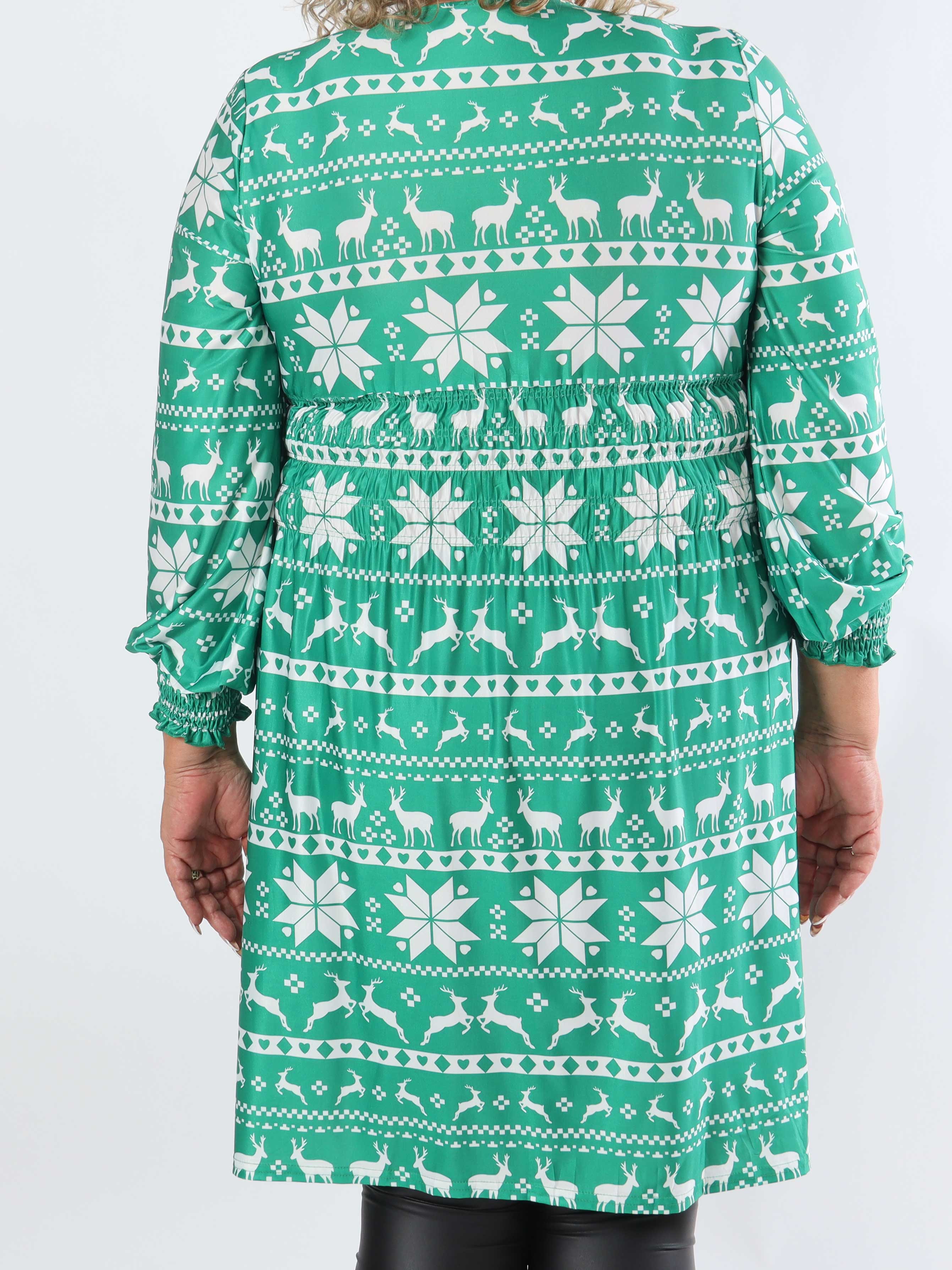 Pams Snow Short L/S - Elastisk plus size kjole med juleprint